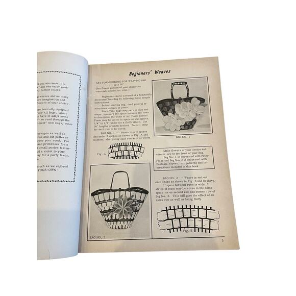 Vintage Art Foam Bag & Flower Creations Pattern Booklet Woven Sponge Strips 1961 - Picture 5 of 5